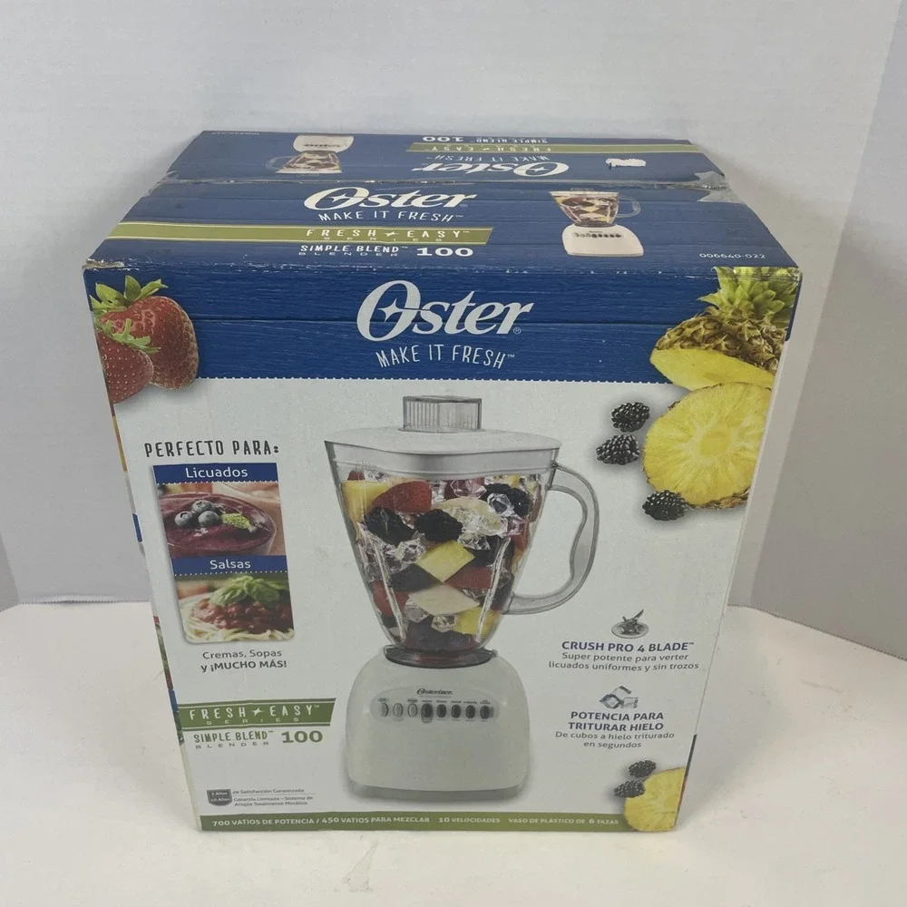 Oster Blender 6-Cup White Simple Blend 100 Fresh+Easy 10-Speed 700W